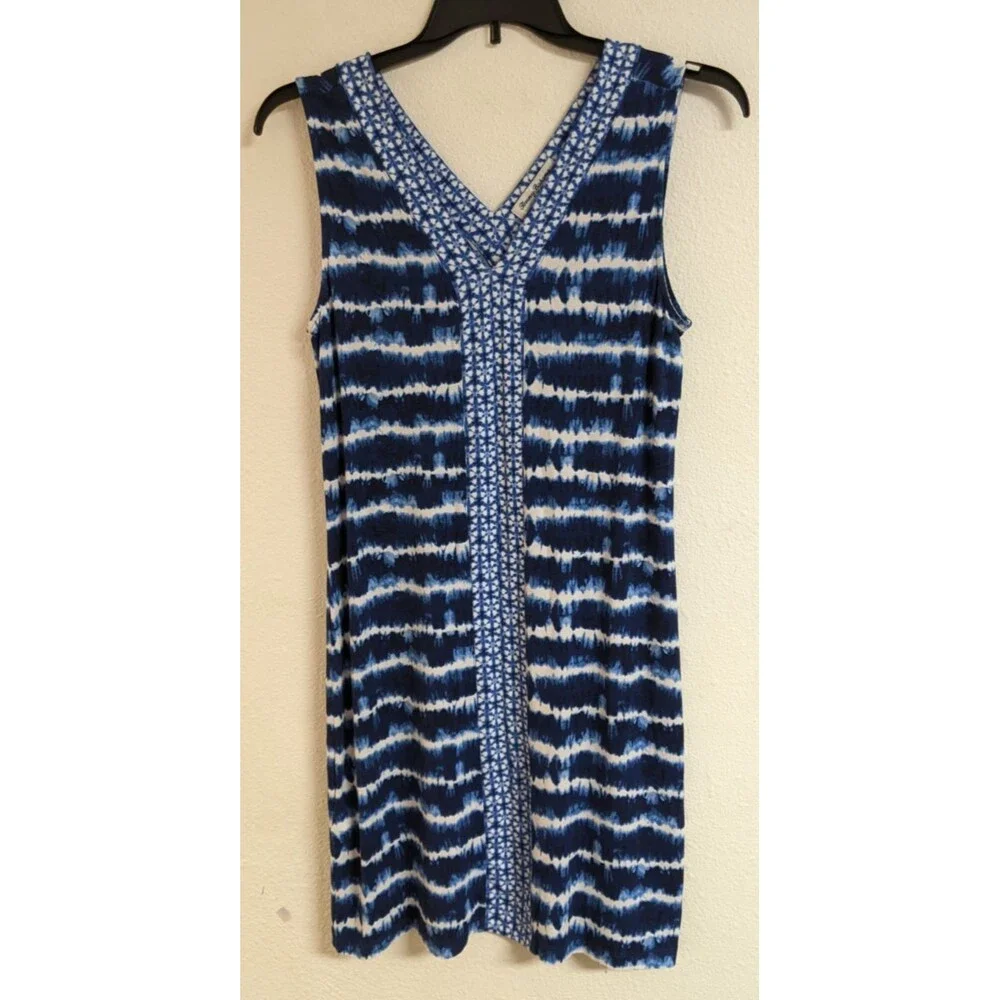 TOMMY BAHAMA Oliana Stripe Tie Dye Blue/White Viscose Spandex Shift Dress M - Picture 2 of 13